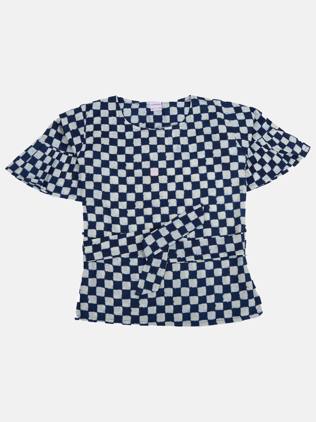 

V-Mart Girls Navy Blue & White Checked Rayon Top