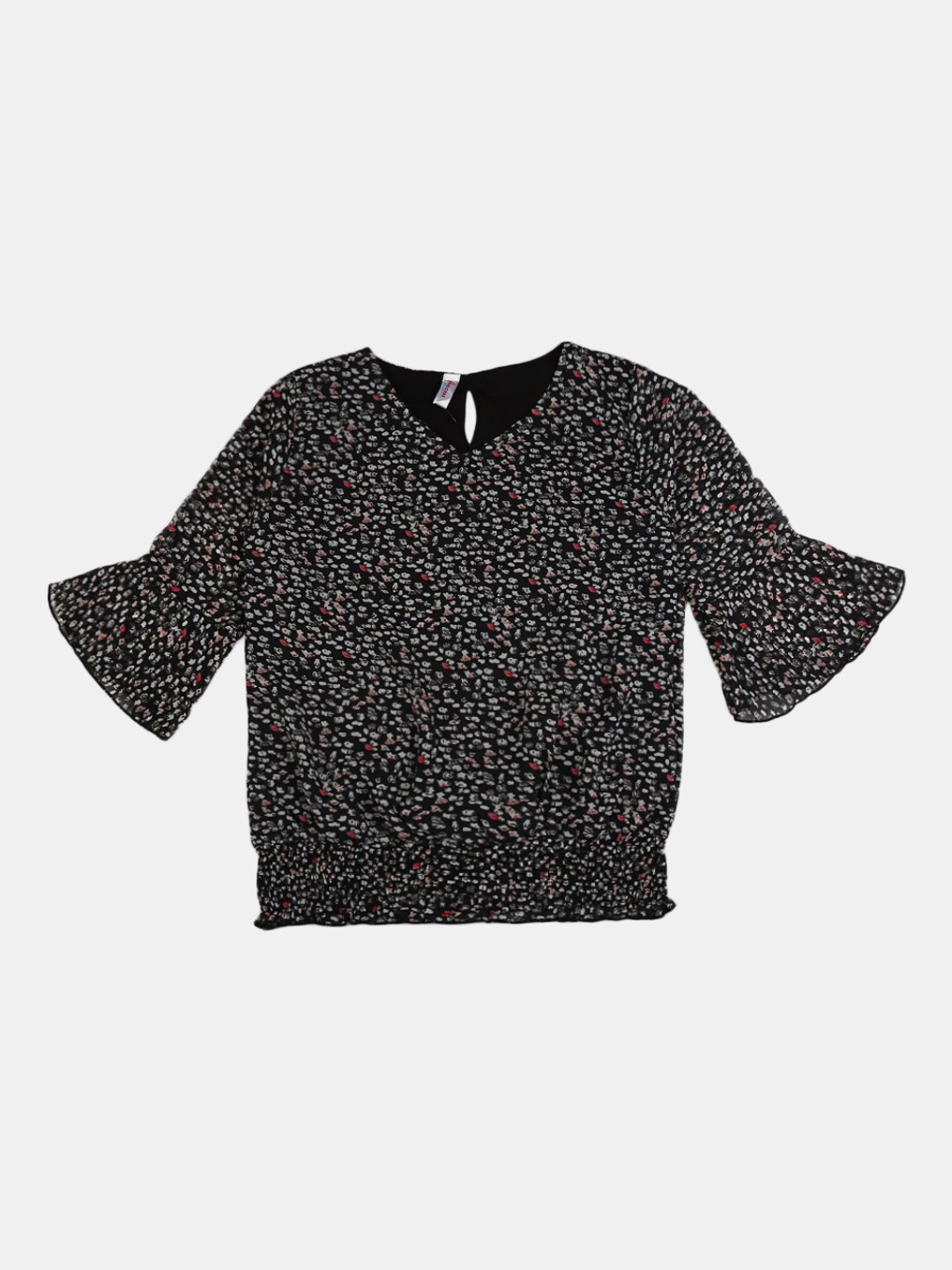 

V-Mart Black & Grey Floral Print Pure Cotton Top