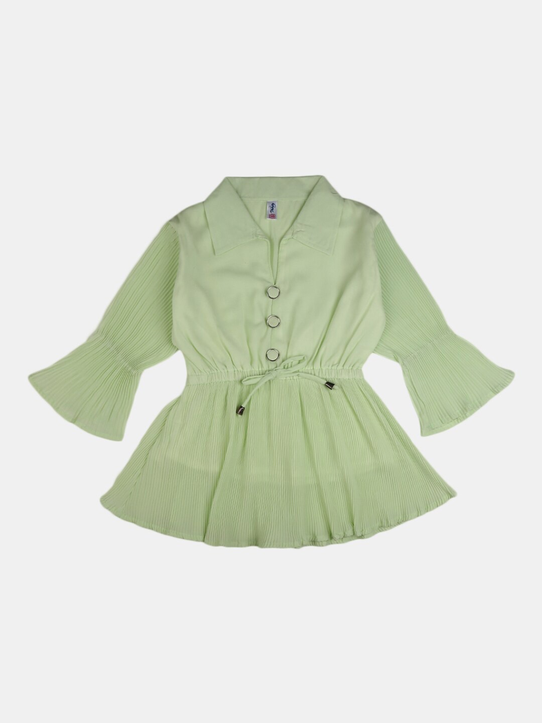 

V-Mart Green Mandarin Collar Cinched Waist Top