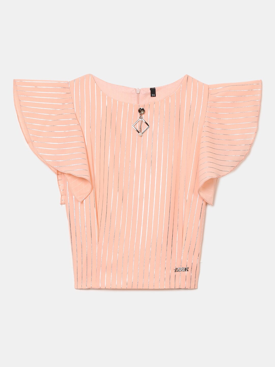 

V-Mart Girls each-Coloured Striped Round Neck Top, Peach