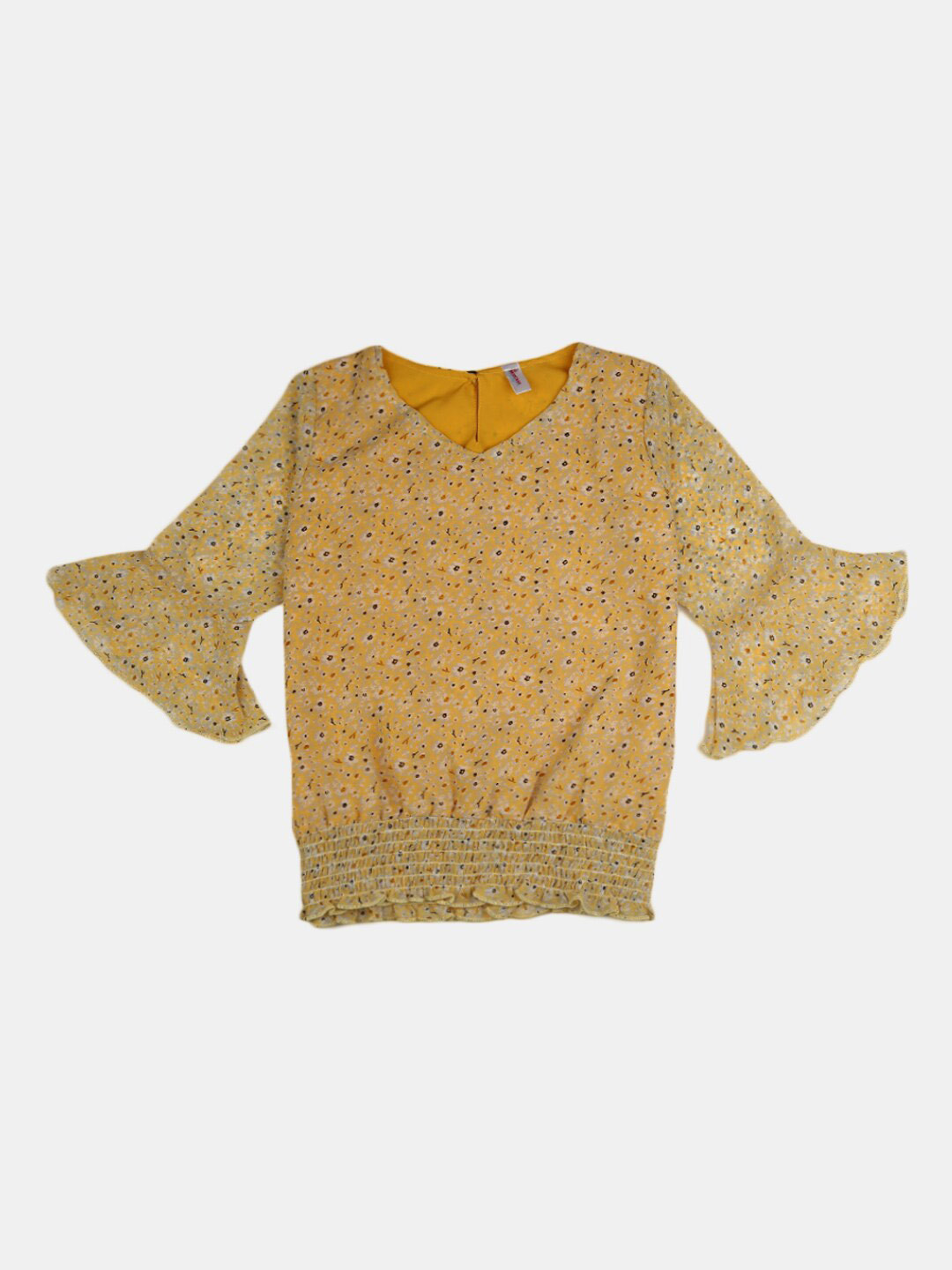

V-Mart Girls Yellow Floral Print V-Neck Top