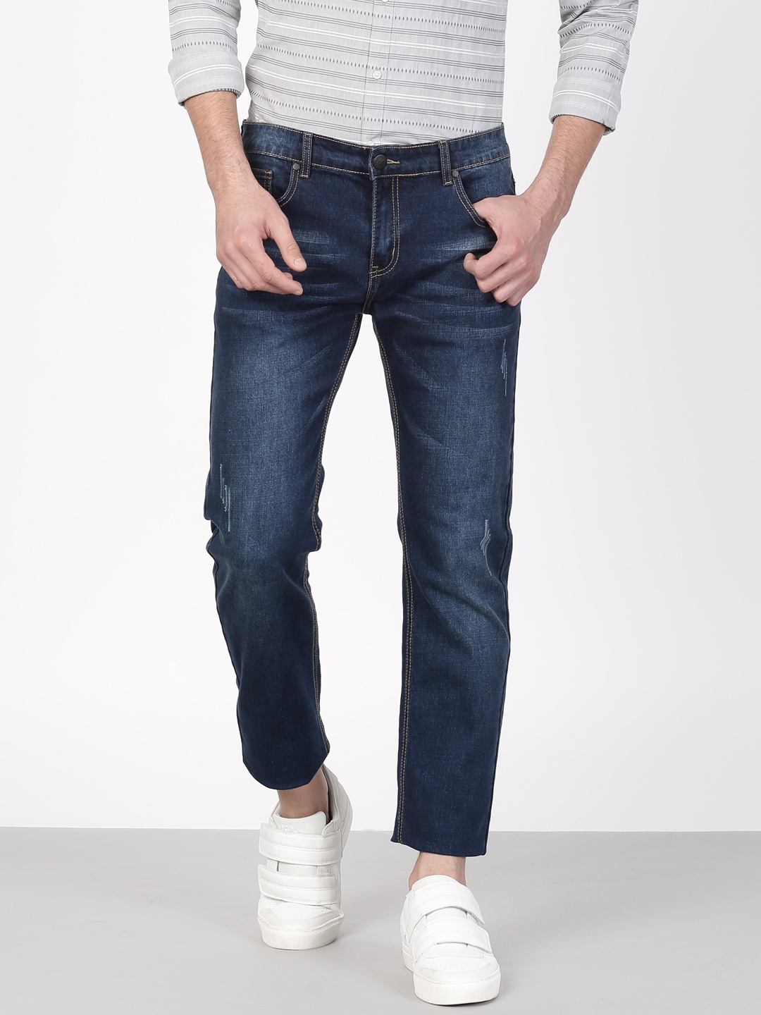 

ether Men Blue Skinny Fit Mid-Rise Low Distress Stretchable Jeans