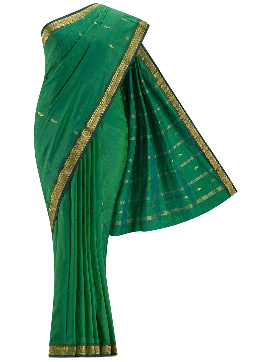 

Nalli Next Green & Gold-Toned Woven Design Zari Art Silk Saree