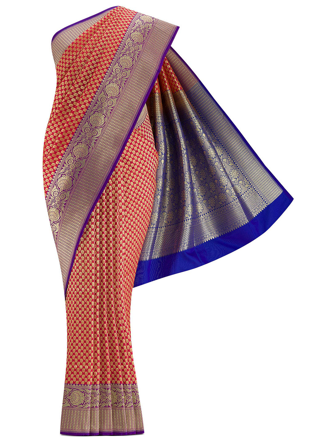 

Nalli Next Orange & Gold-Toned Ethnic Motifs Zari Art Silk Banarasi Saree