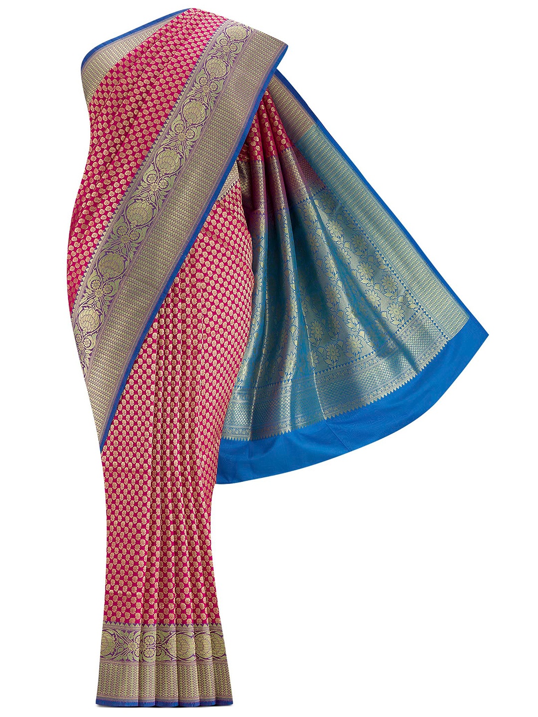 

Nalli Next Pink & Blue Ethnic Motifs Zari Art Silk Banarasi Saree