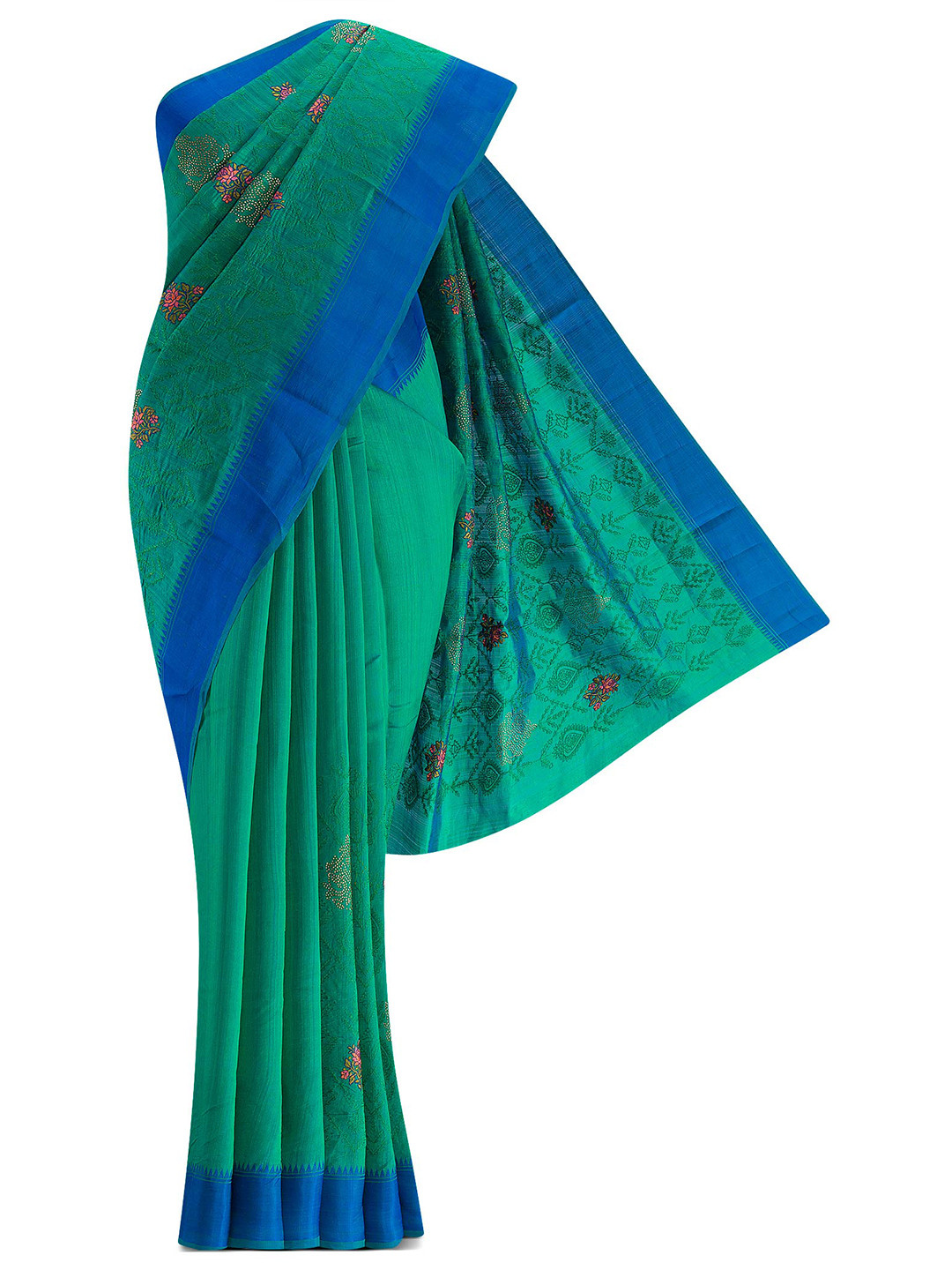 

Nalli Next Woman Green Woven Design Embroidered Art Silk Saree