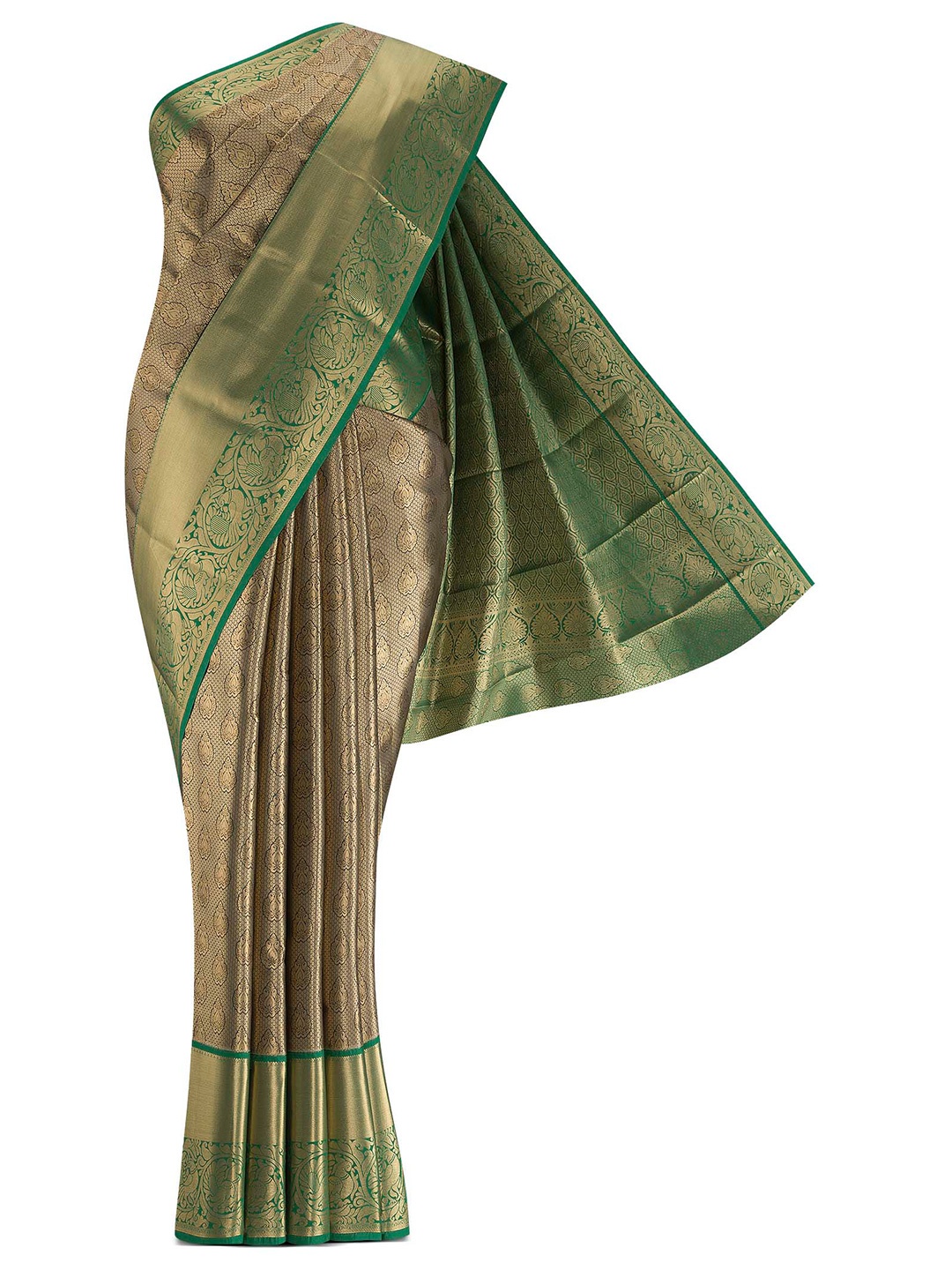 

Nalli Next Green & Grey Ethnic Motifs Zari Art Silk Saree