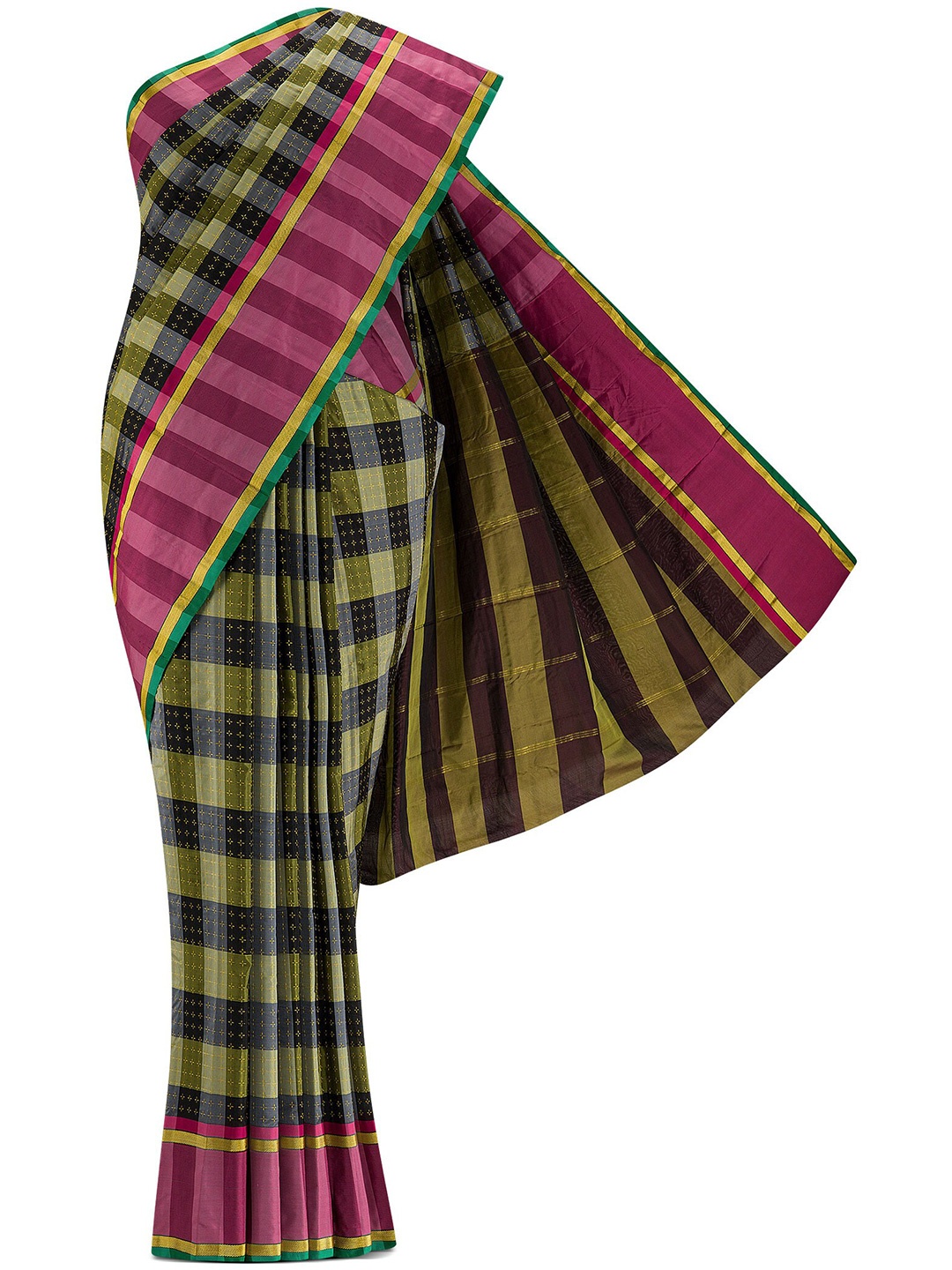 

Nalli Next Black & Gold-Toned Checked Zari Art Silk Saree