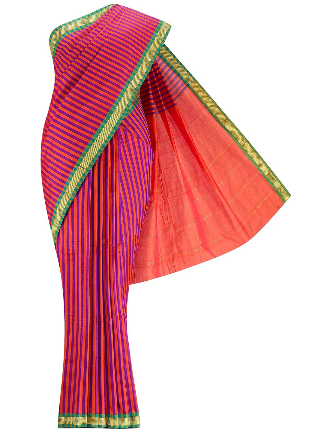 

Nalli Next Purple & Orange Striped Art Silk Saree
