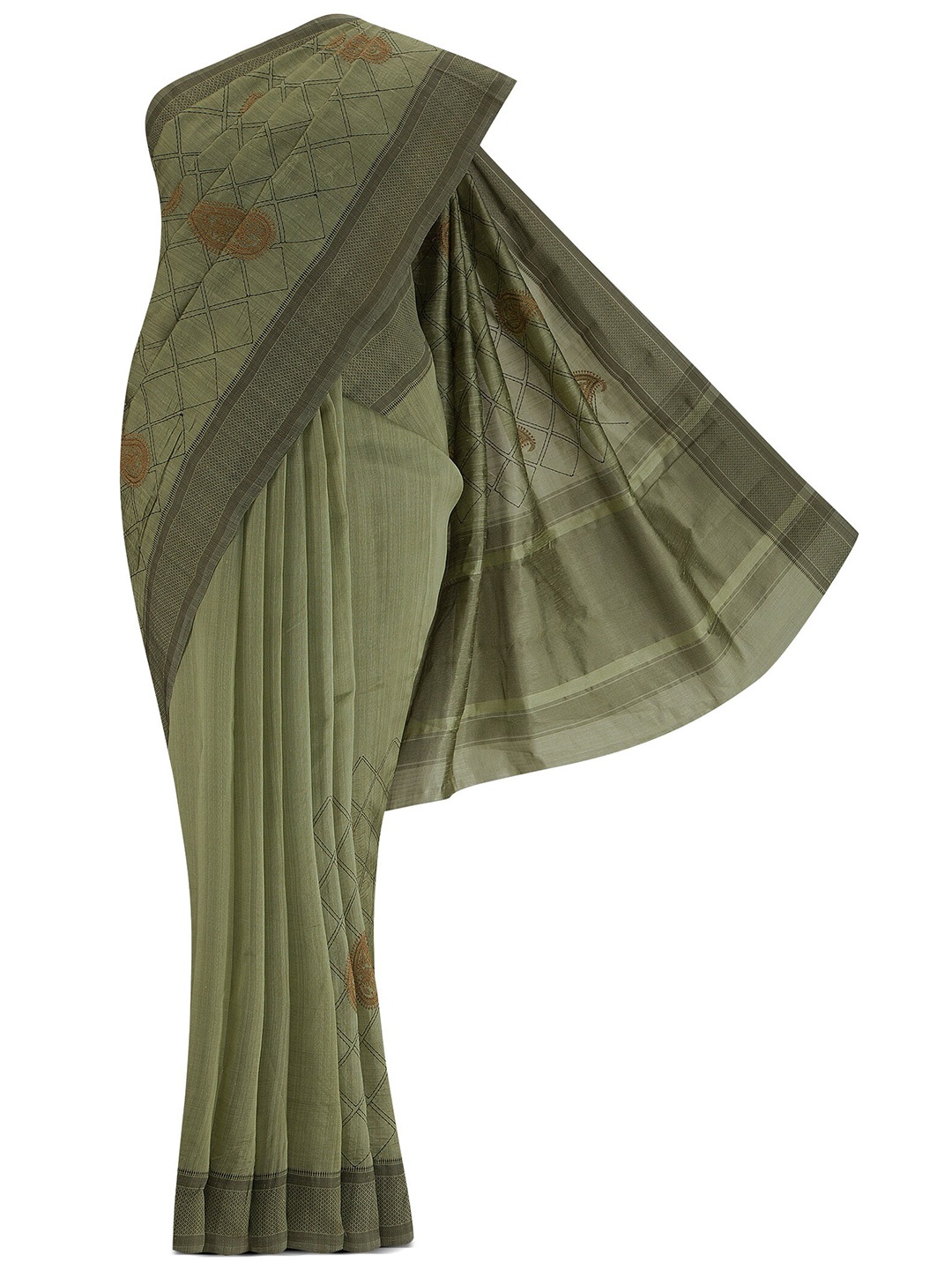 

Nalli Next Olive Green Embroidered Art Silk Saree
