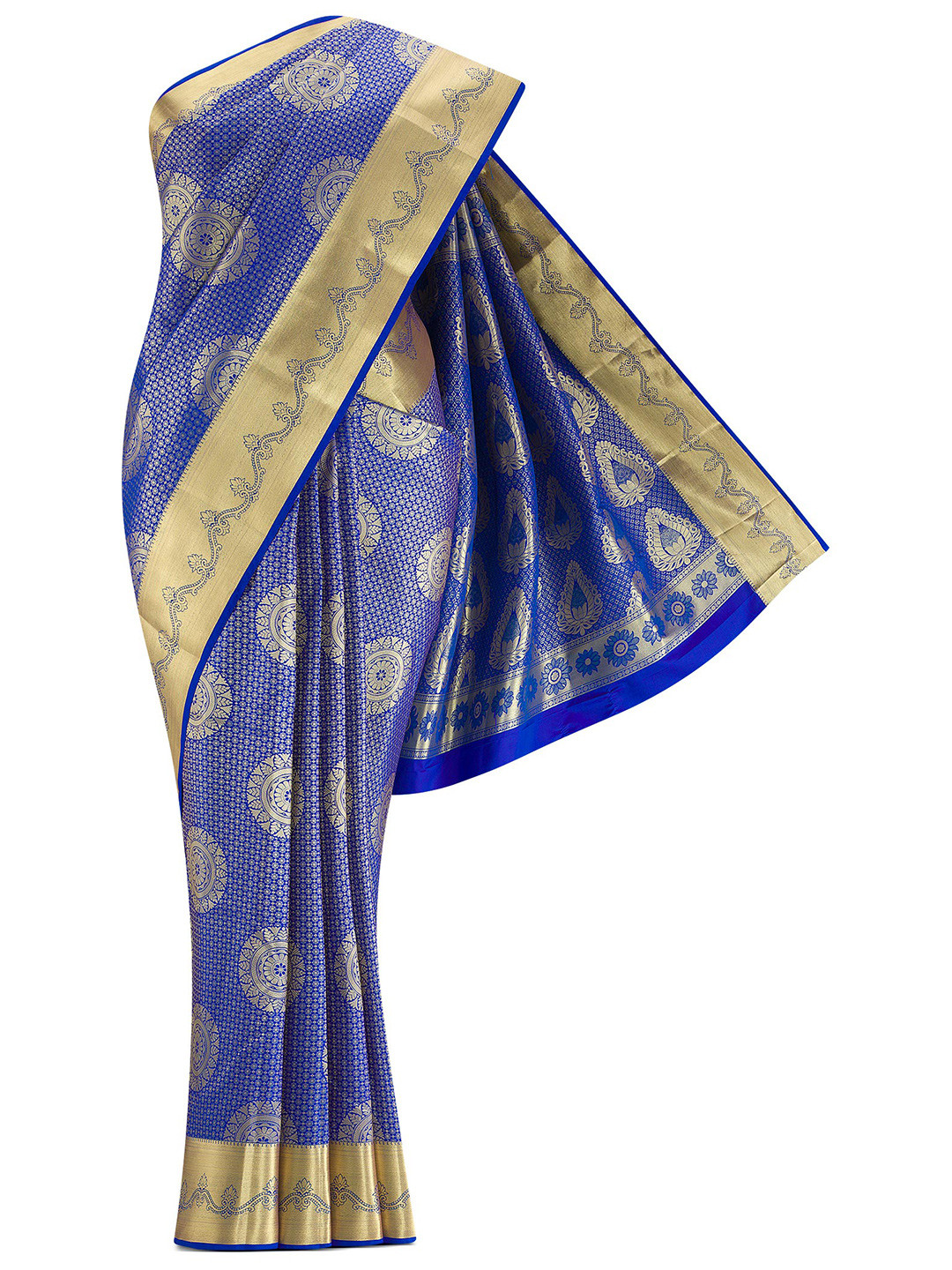 

Nalli Next Blue & Gold-Toned Ethnic Motifs Zari Art Silk Saree