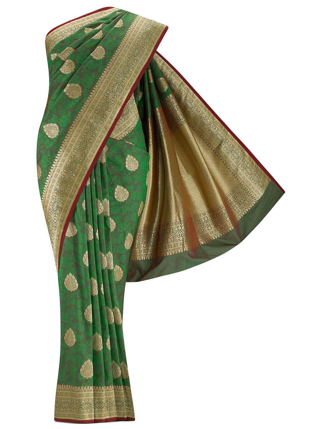 

Nalli Next Green & Gold-Toned Ethnic Motifs Art Silk Banarasi Saree