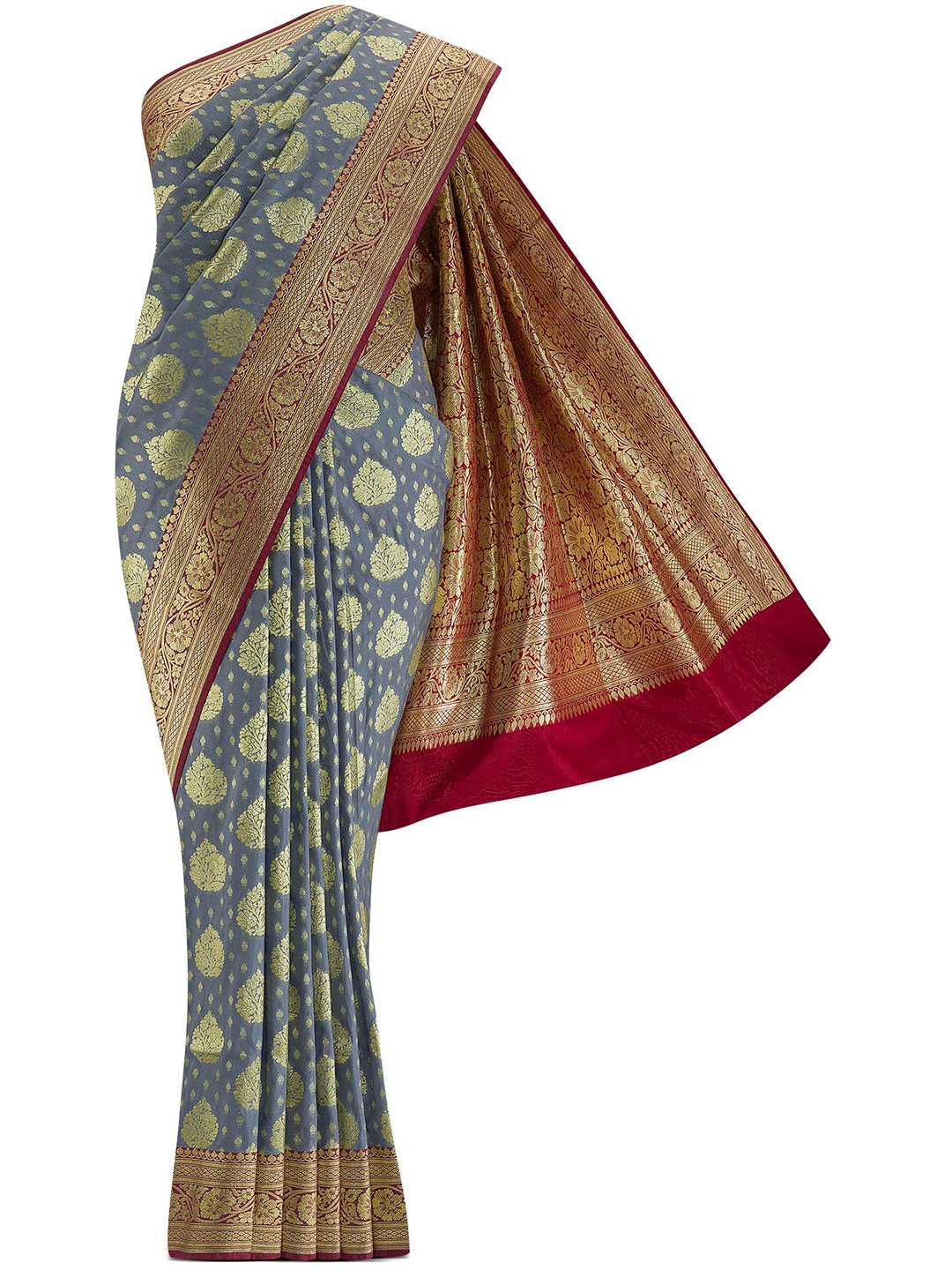 

Nalli Next Grey & Gold-Toned Ethnic Motifs Art Silk Banarasi Saree