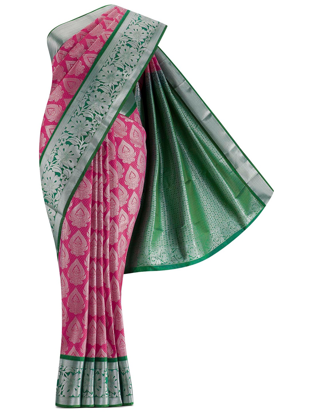 

Nalli Next Pink & Green Ethnic Motifs Zari Art Silk Saree