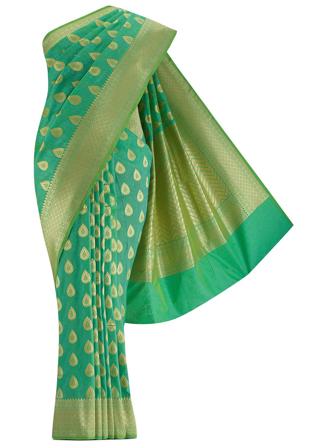 

Nalli Next Green Woven Design Art Silk Banarasi Saree With Unstitched Blouse Piece