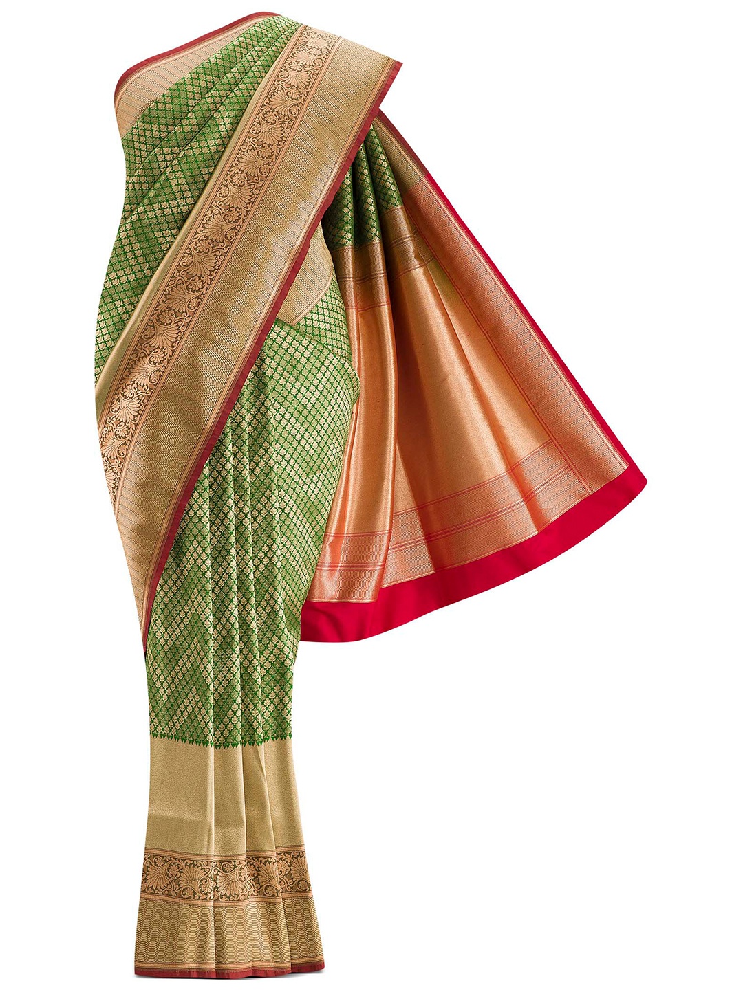 

Nalli Next Green & Red Ethnic Motifs Zari Art Silk Banarasi Saree