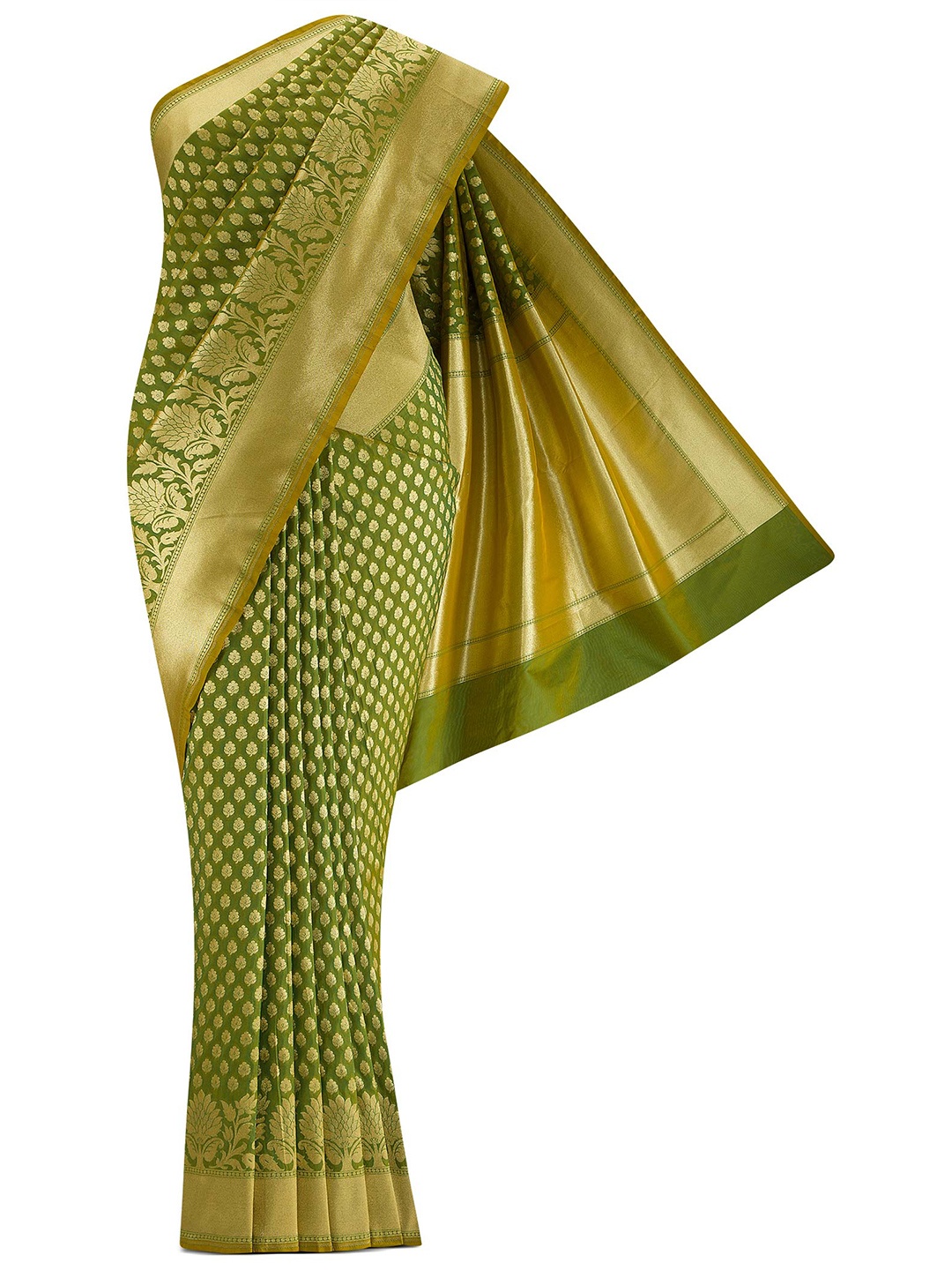 

Nalli Next Green & Gold-Toned Ethnic Motifs Zari Art Silk Banarasi Saree