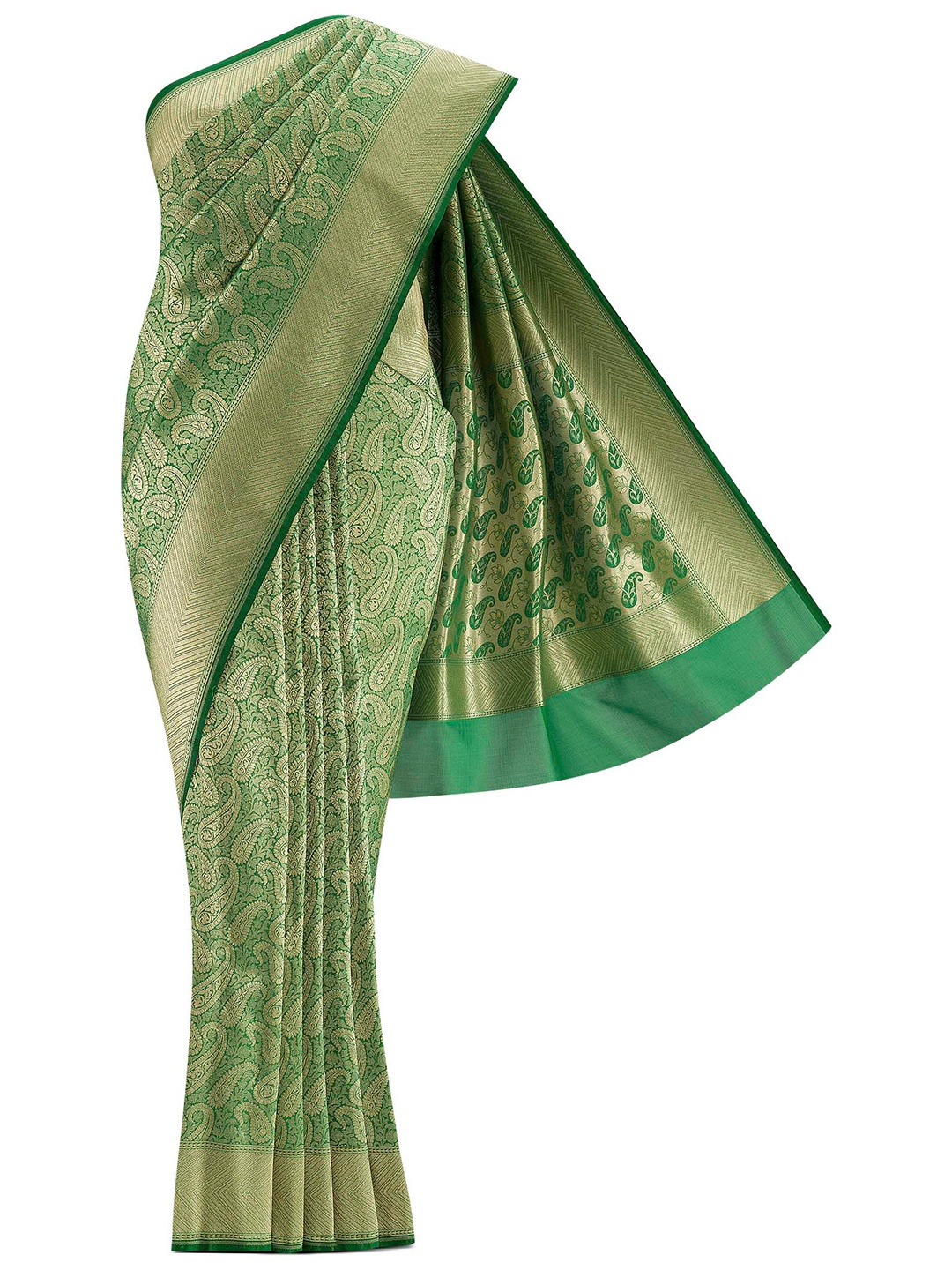 

Nalli Next Green & Gold-Toned Ethnic Motifs Art Silk Banarasi Saree