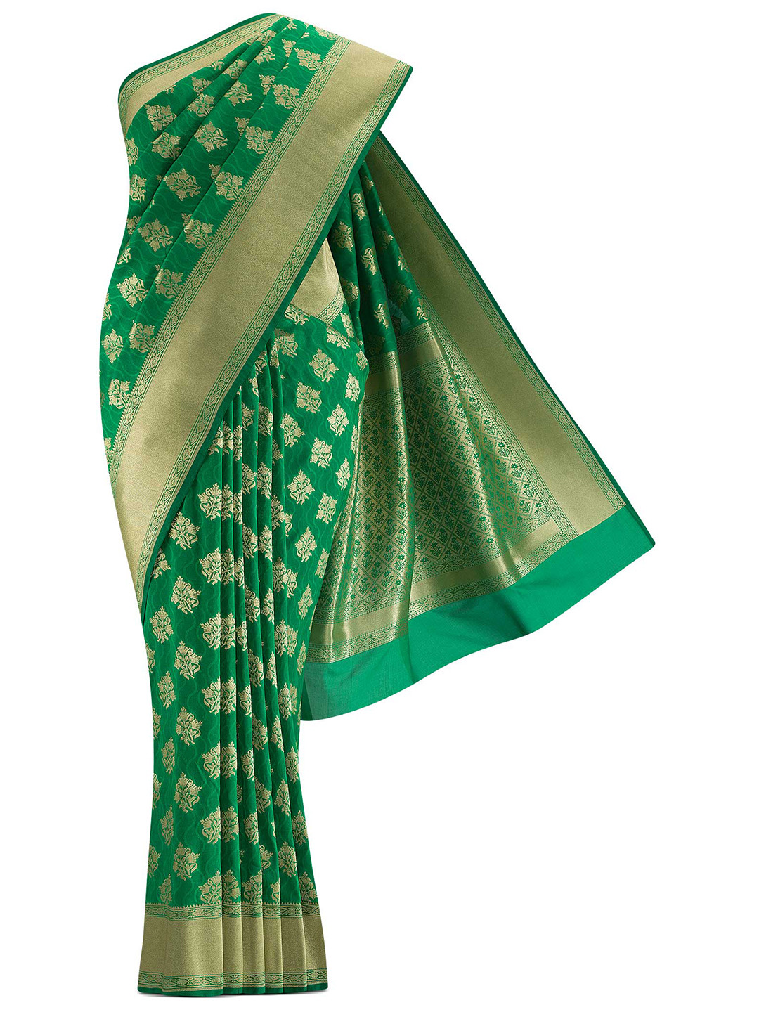 

Nalli Next Green & Gold-Toned Ethnic Motifs Art Silk Banarasi Saree