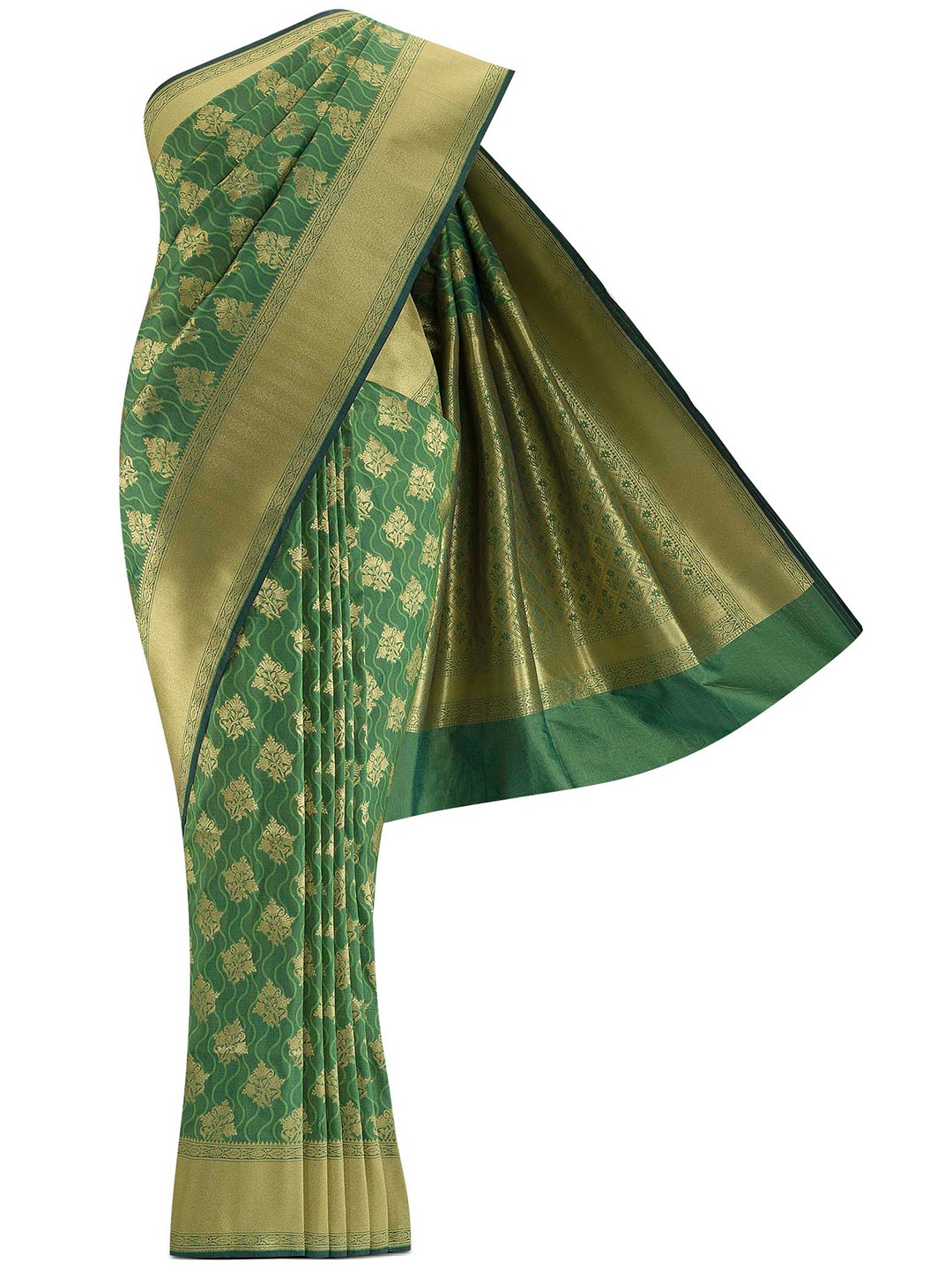 

Nalli Next Green Floral Art Silk Banarasi Saree