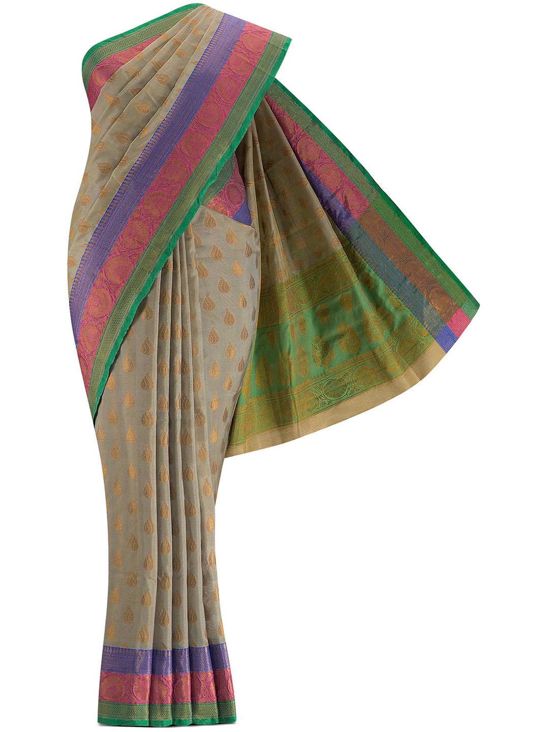 

Nalli Next Grey & Green Woven Design Zari Art Silk Saree