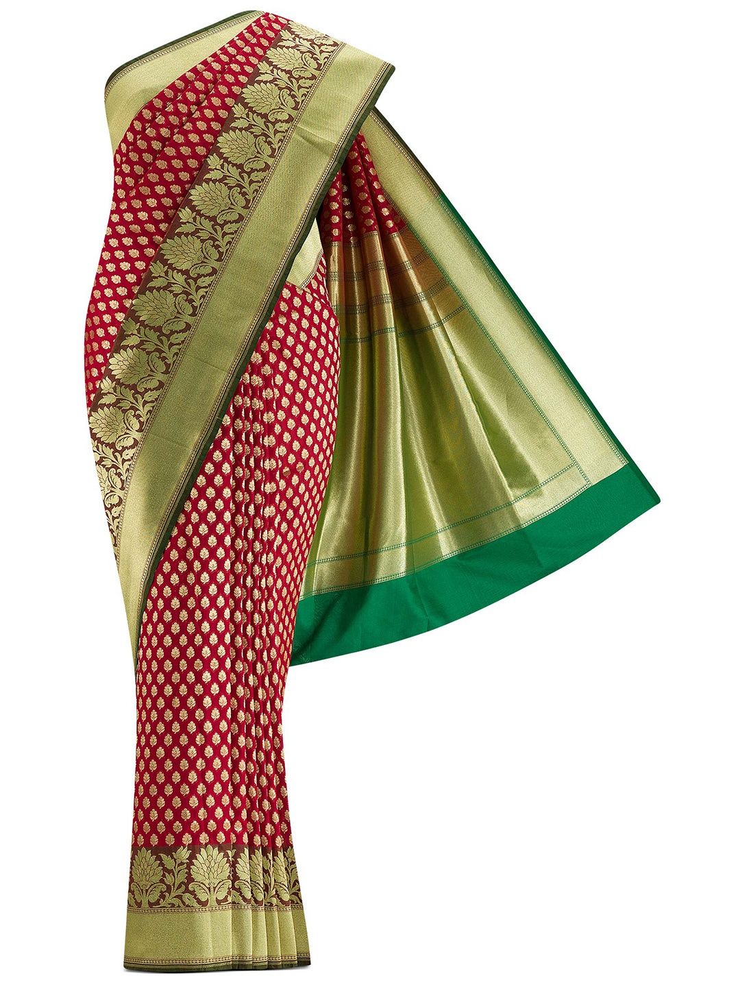 

Nalli Next Red & Gold-Toned Woven Design Zari Art Silk Banarasi Saree