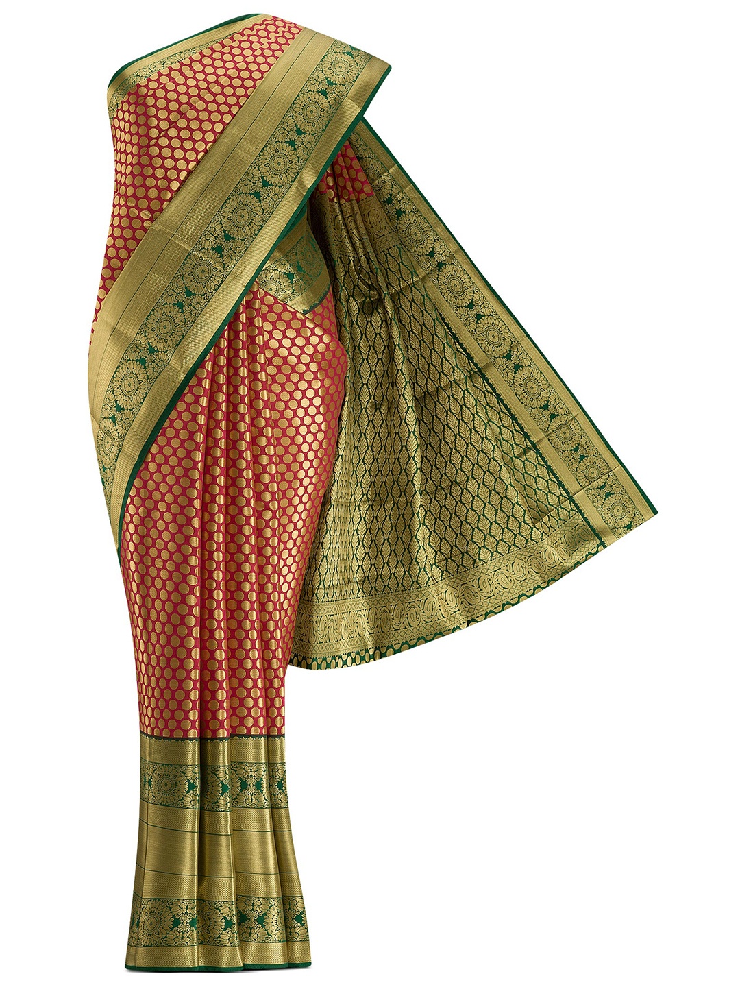 

Nalli Next Red & Green Ethnic Motifs Zari Art Silk Saree