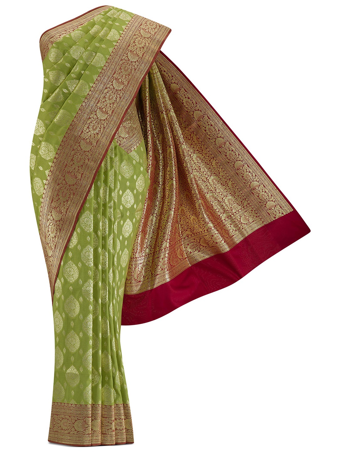 

Nalli Next Green & Gold Ethnic Motifs Zari Art Silk Banarasi Saree