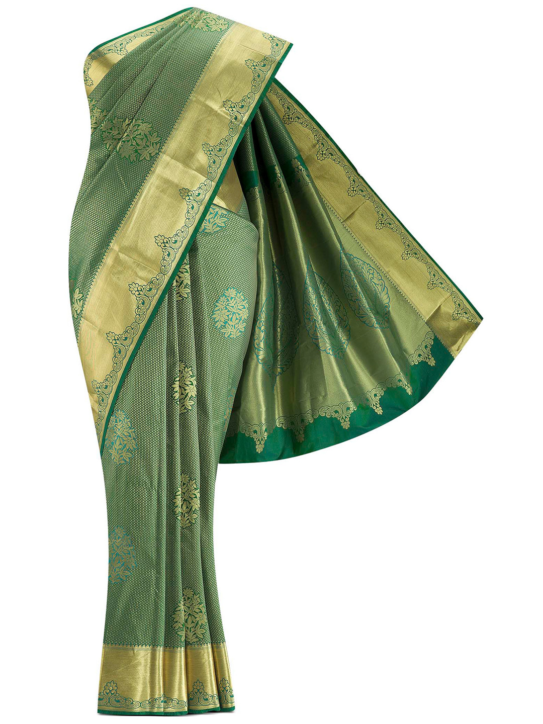 

Nalli Next Green & Golden Ethnic Motifs Art Silk Saree