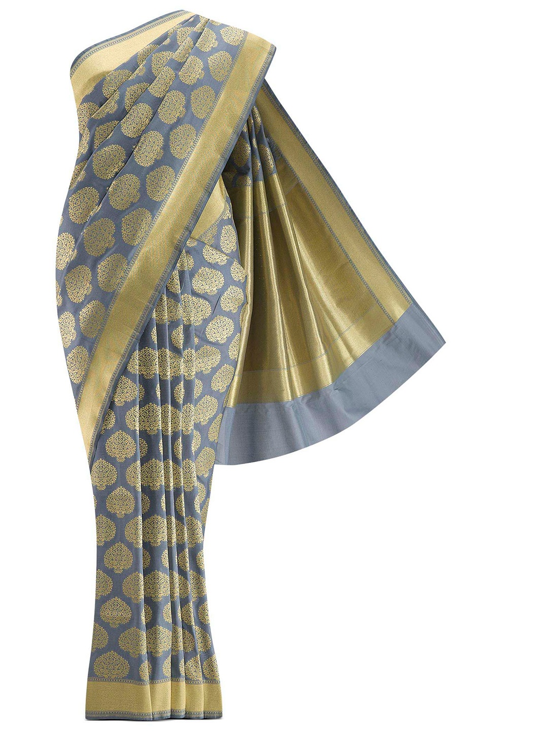 

Nalli Next Grey & Gold-Toned Woven Design Zari Art Silk Banarasi Saree