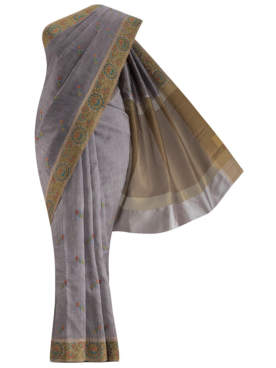 

Nalli Next Grey Floral Embroidered Art Silk Saree