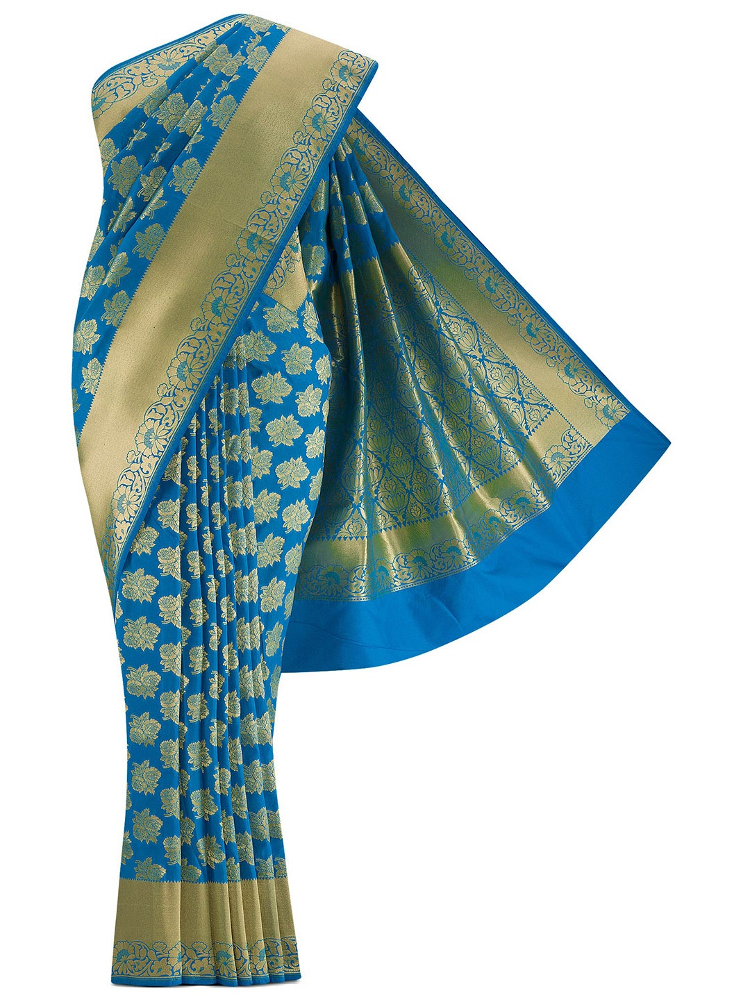 

Nalli Next Blue & Gold-Toned Floral Art Silk Banarasi Saree