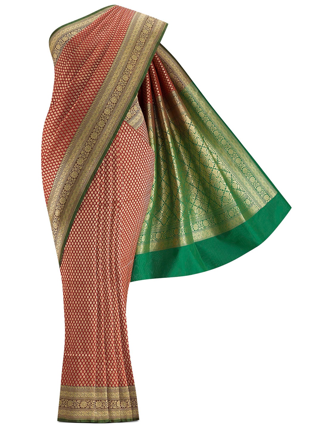 

Nalli Next Red & Gold-Toned Ethnic Motifs Zari Art Silk Banarasi Saree