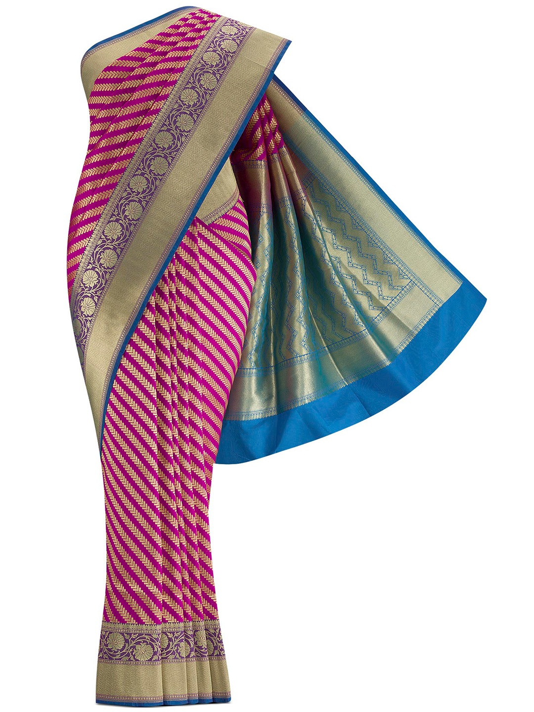 

Nalli Next Pink & Gold-Toned Striped Zari Art Silk Banarasi Saree