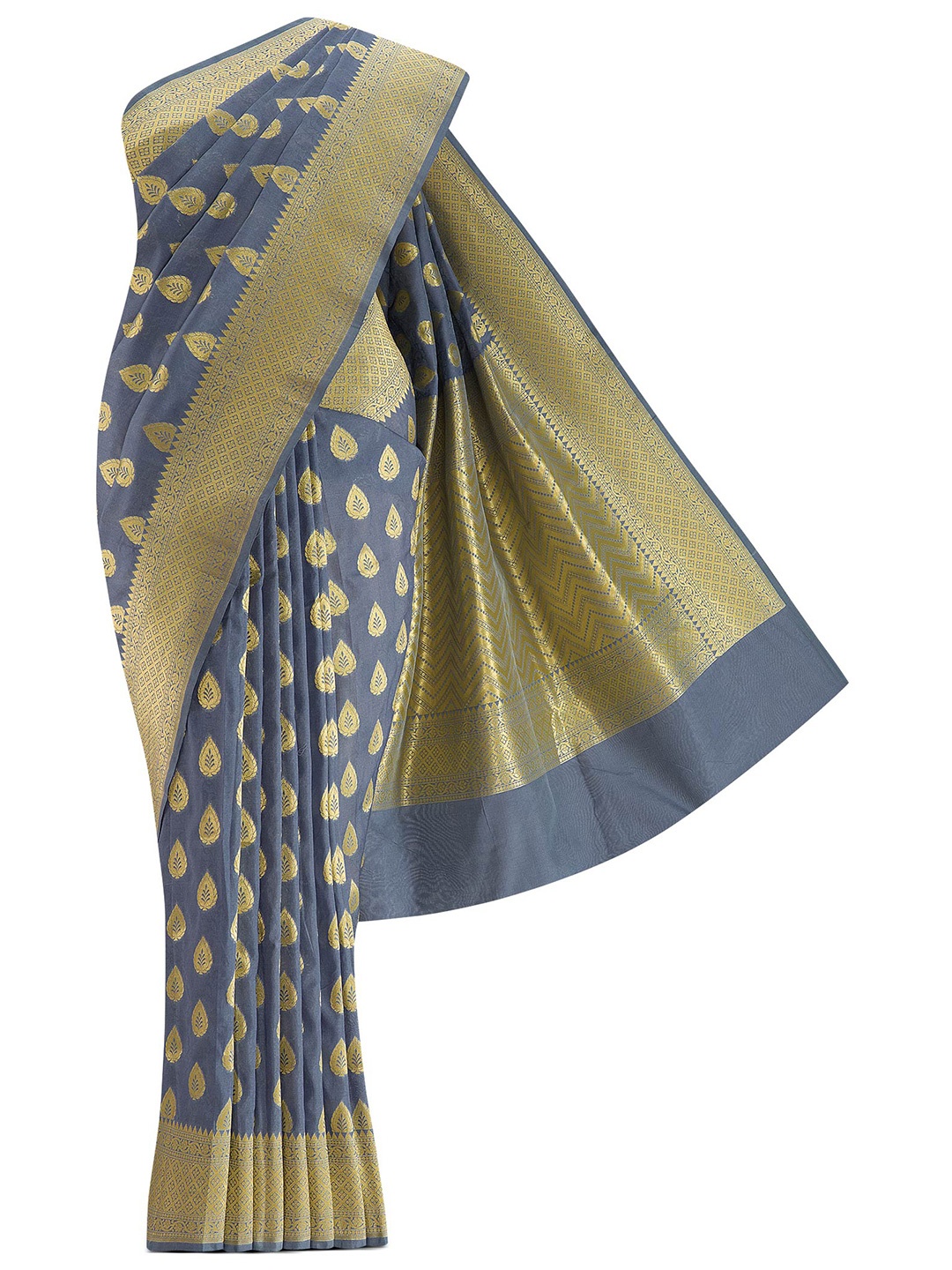 

Nalli Next Grey & Golden Ethnic Motifs Zari Art Silk Banarasi Saree