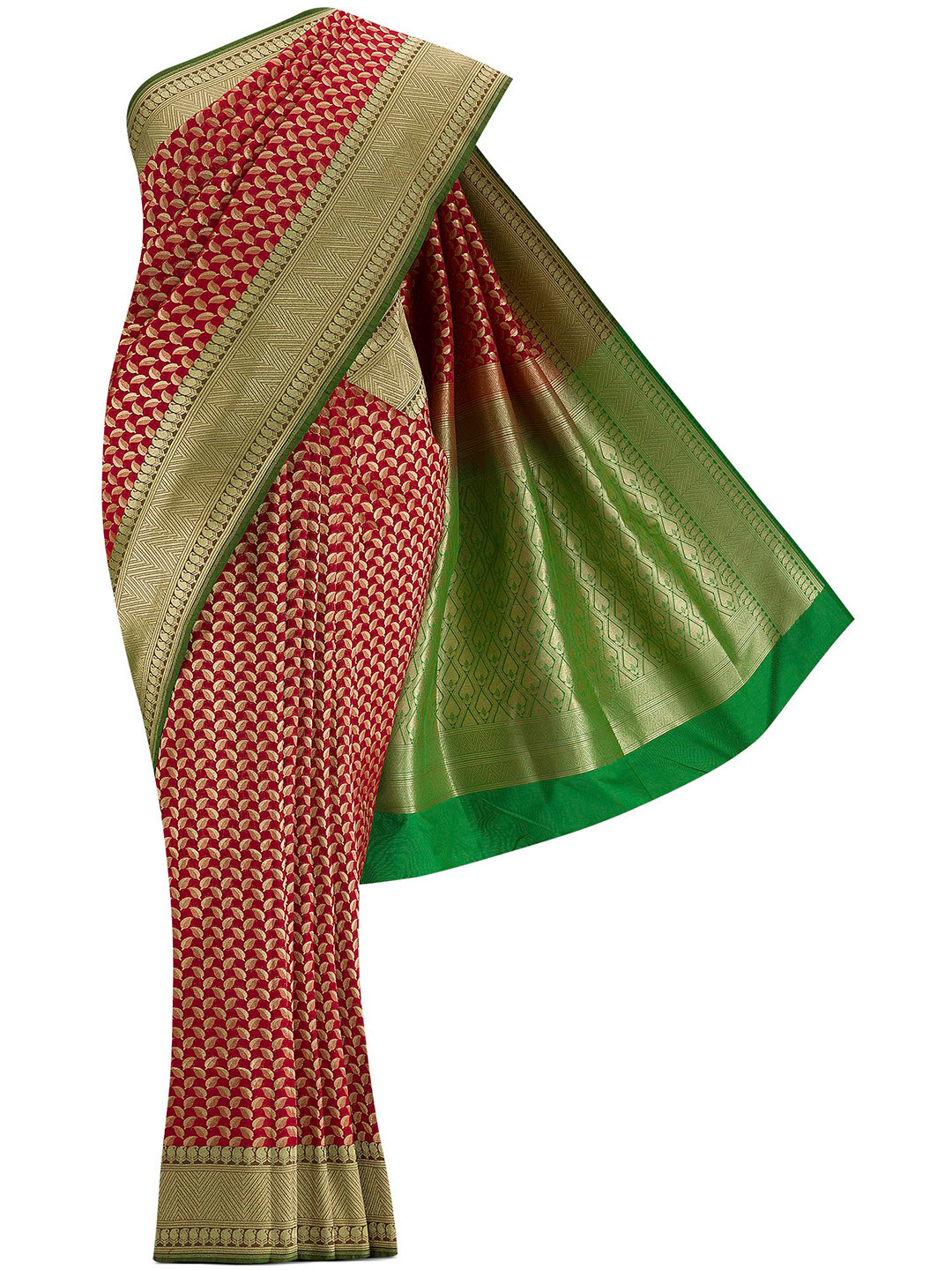 

Nalli Next Red & Gold-Toned Ethnic Motifs Zari Art Silk Banarasi Saree