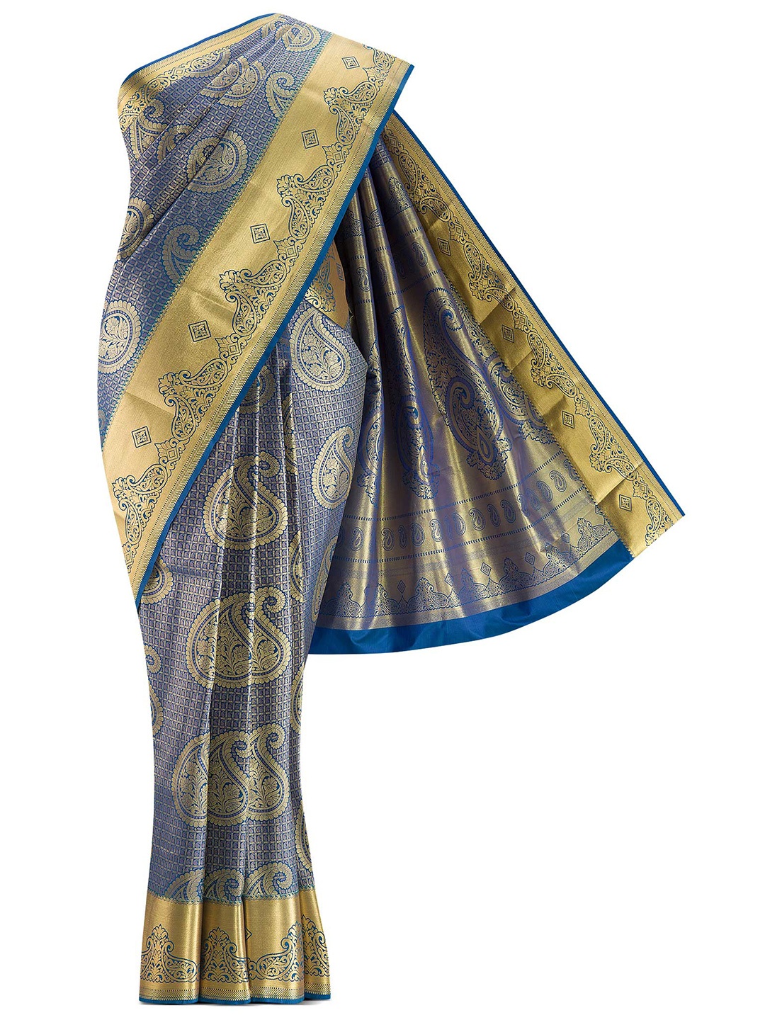 

Nalli Next Blue & Gold-Toned Ethnic Motifs Zari Art Silk Saree