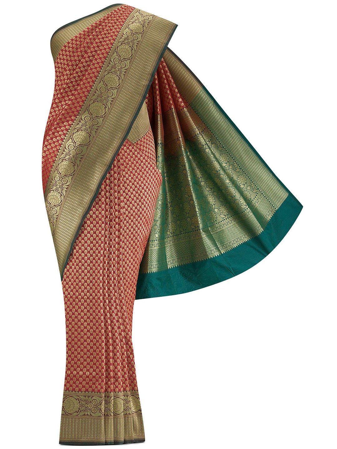 

Nalli Next Red & Green Ethnic Motifs Zari Art Silk Banarasi Saree