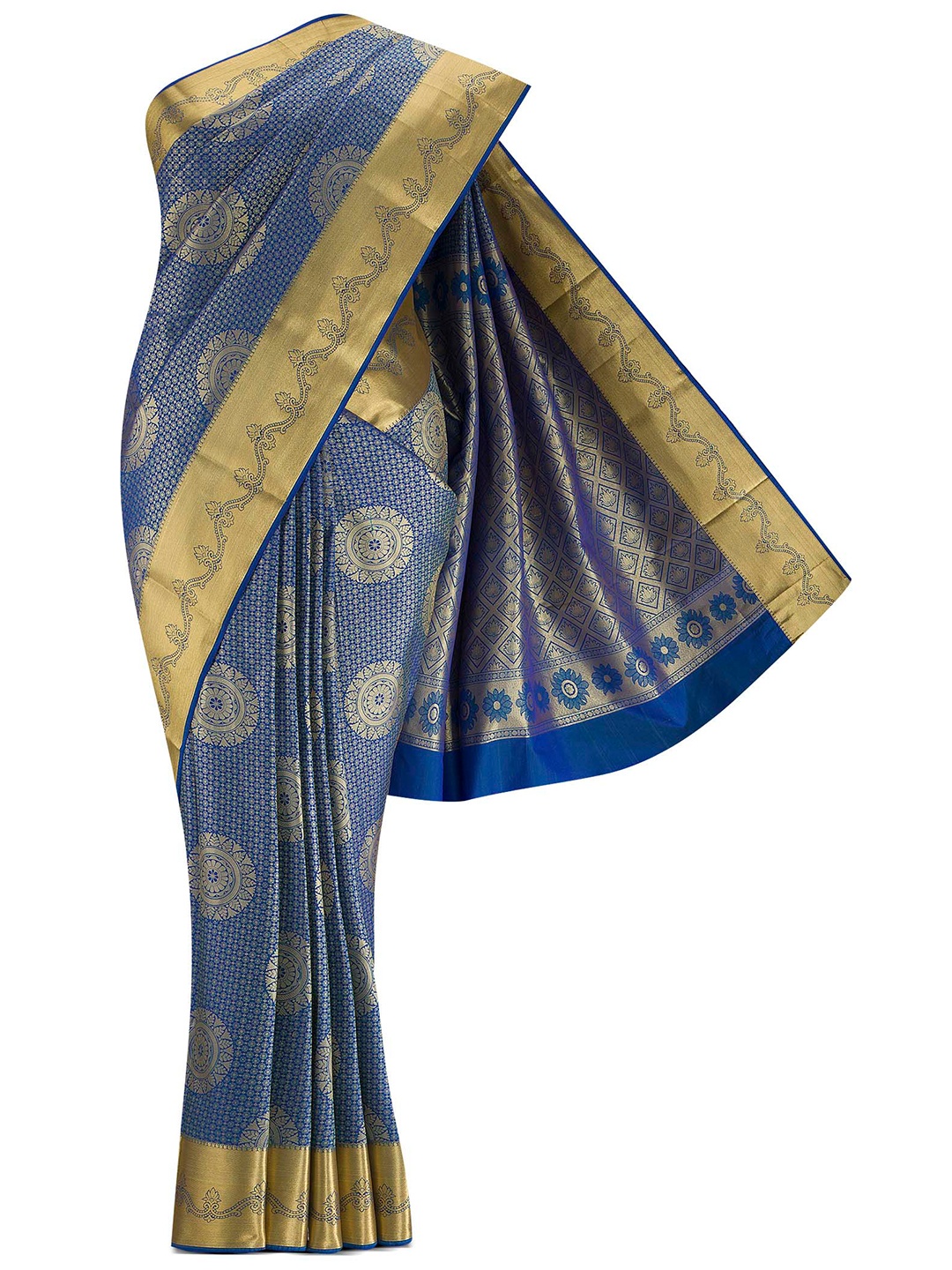 

Nalli Next Blue & Gold-Toned Woven Design Zari Art Silk Saree