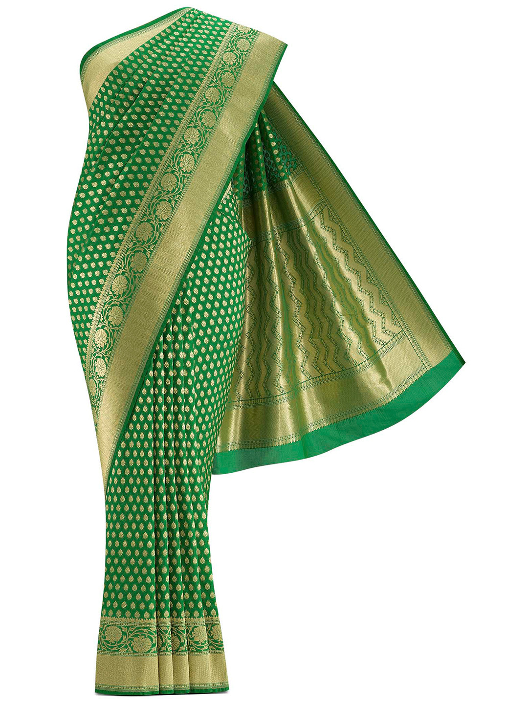 

Nalli Next Green And Golden Ethnic Motifs Art Silk Banarasi Saree