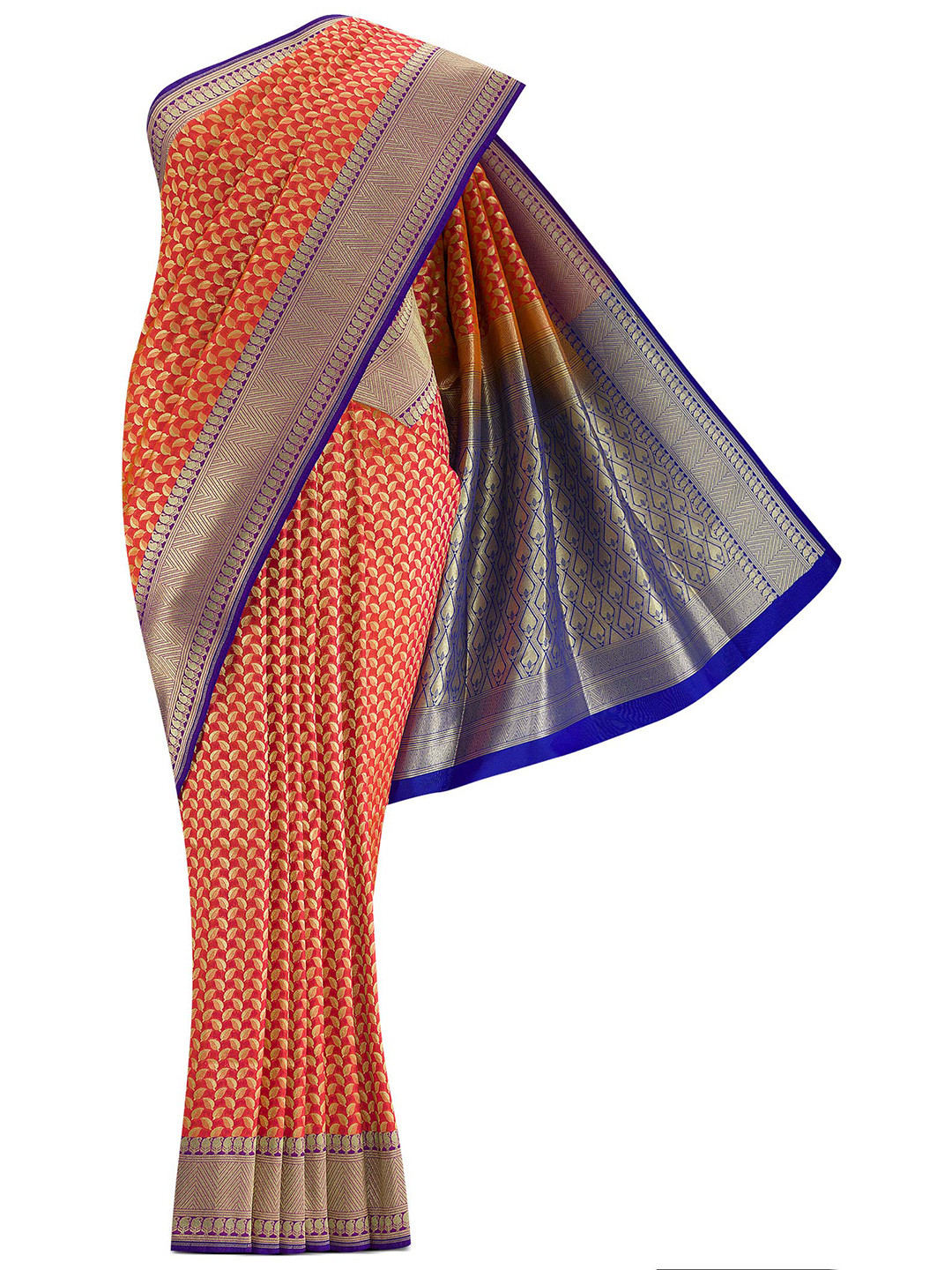

Nalli Next Orange And Blue Woven Design Zari Art Silk Banarasi Saree