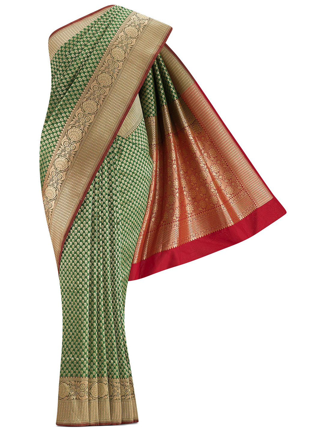 

Nalli Next Green & Golden Ethnic Motifs Art Silk Banarasi Saree