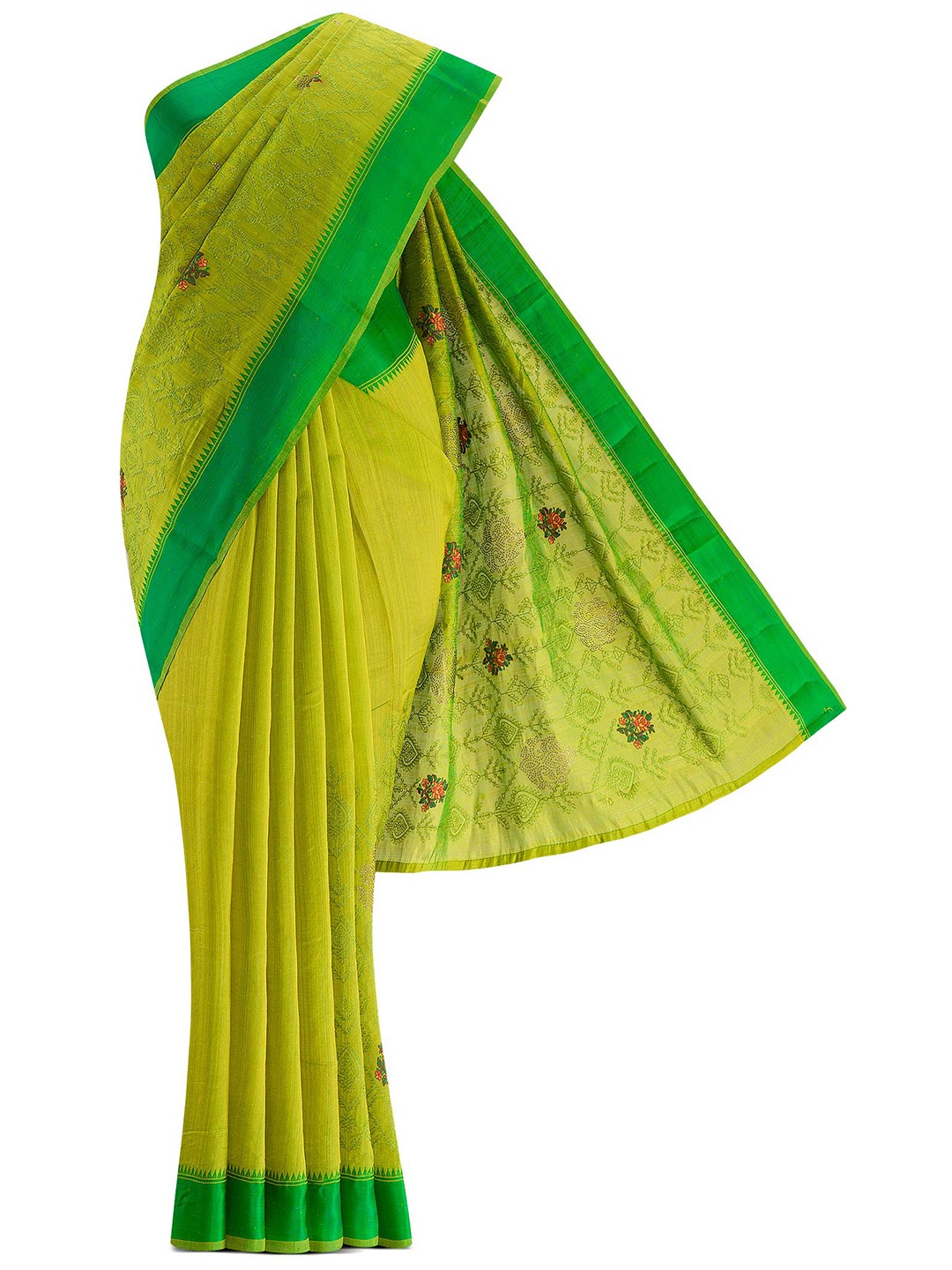 

Nalli Next Lime Green Floral Art Silk Saree
