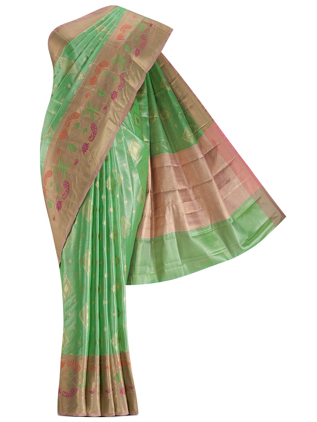 

Nalli Next Green & Gold-Toned Ethnic Motifs Zari Art Silk Saree