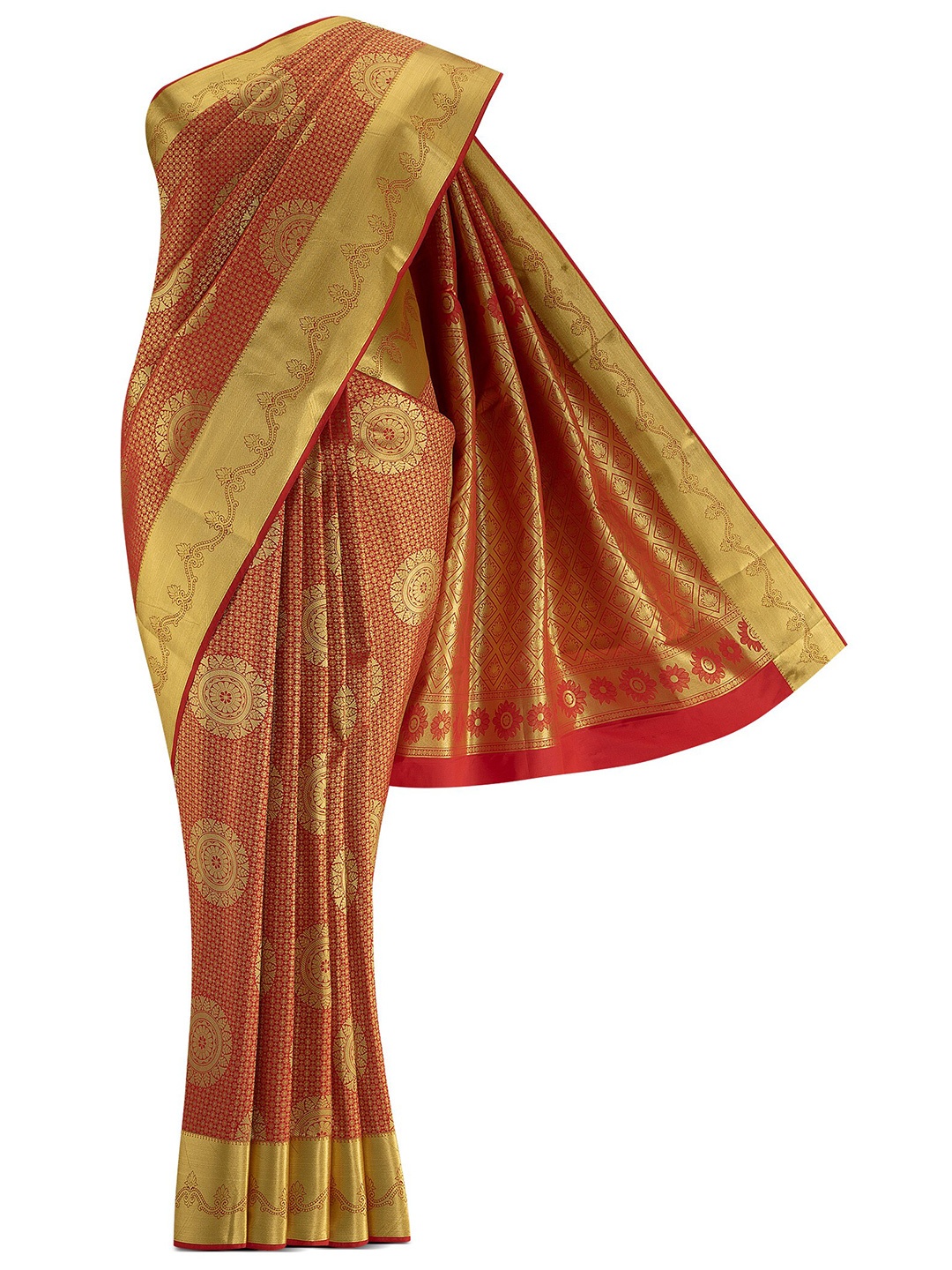 

Nalli Next Red & Gold-Toned Ethnic Motifs Zari Art Silk Saree