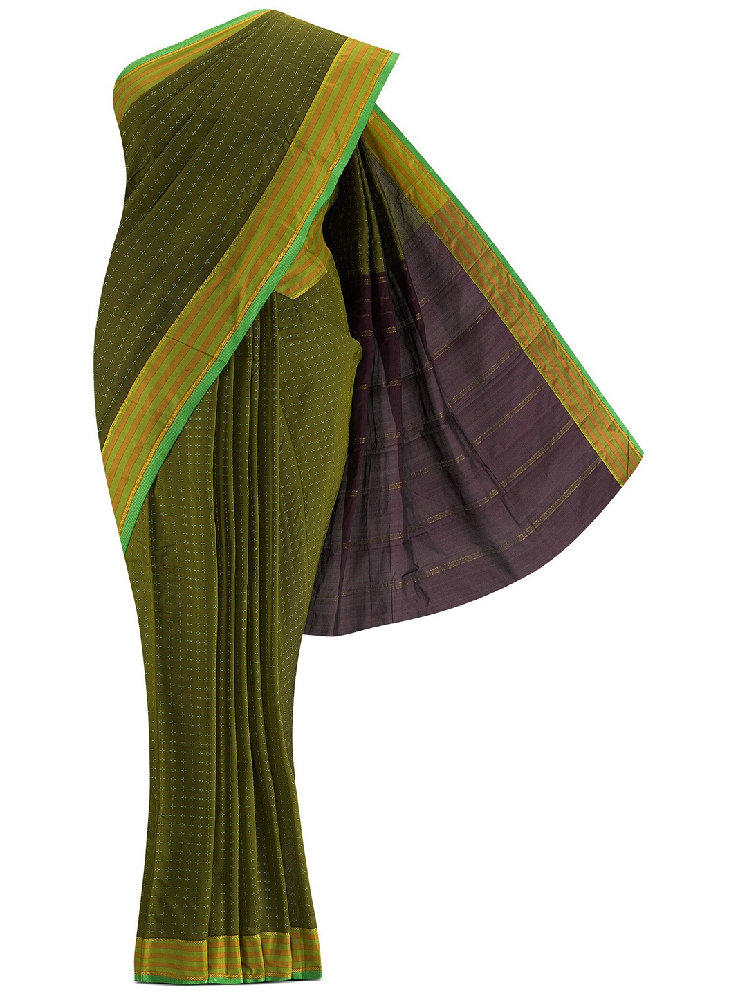 

Nalli Next Olive Green & Purple Ethnic Motifs Zari Art Silk Saree