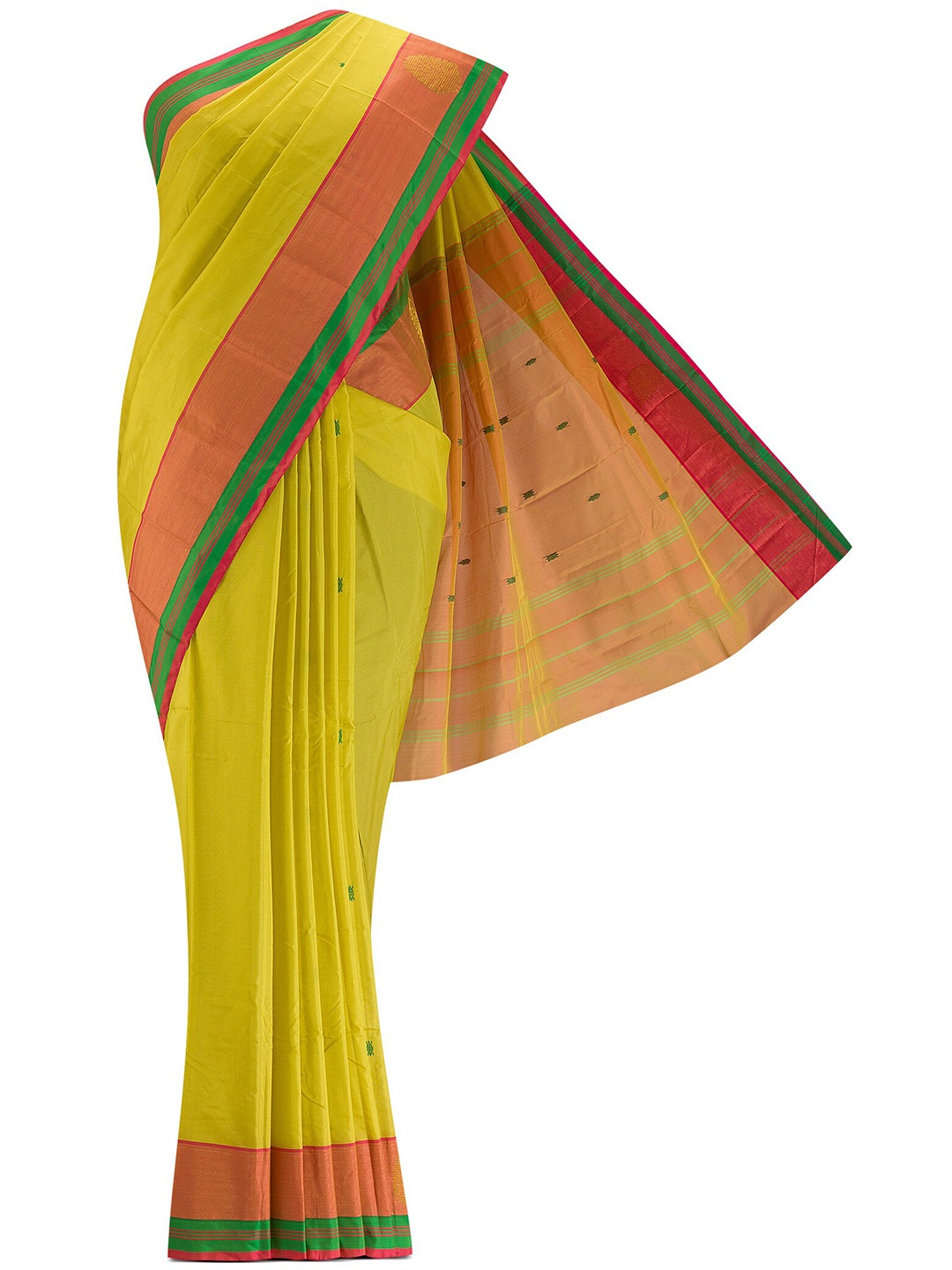 

Nalli Next Lime Green & Coral Woven Design Art Silk Saree