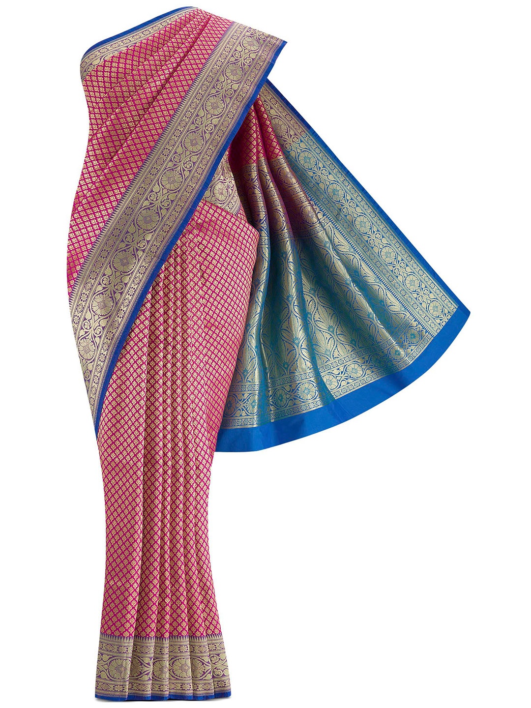 

Nalli Next Pink & Gold-Toned Ethnic Motifs Zari Art Silk Banarasi Saree