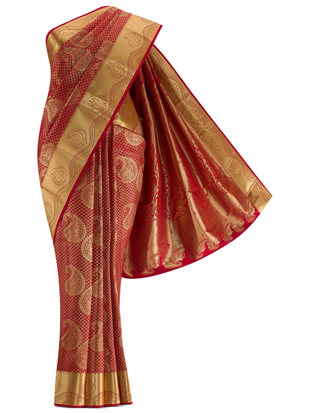 

Nalli Next Red & Gold-Toned Paisley Zari Art Silk Saree