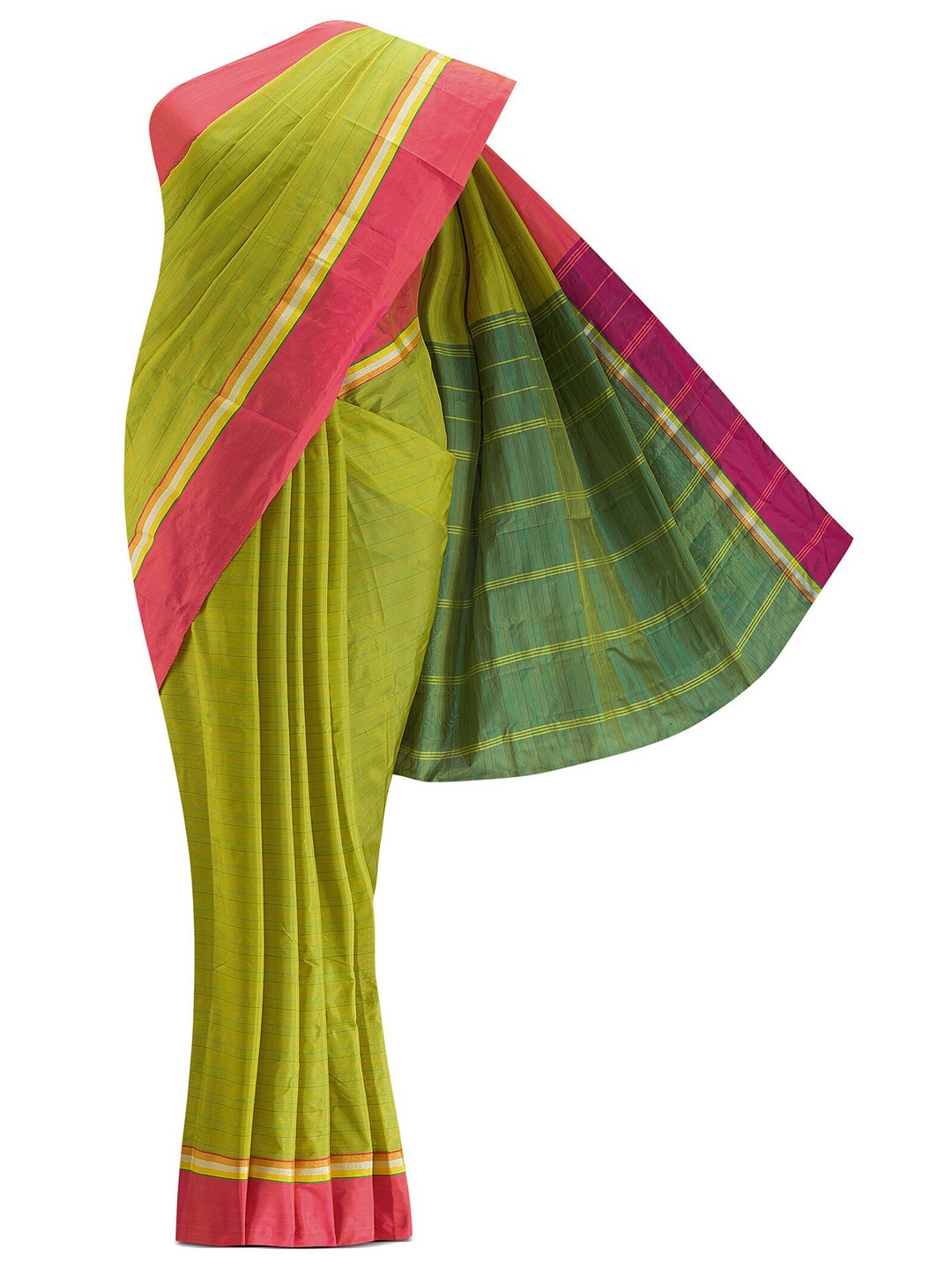 

Nalli Next Women Green & Red Striped Zari Art Silk Saree